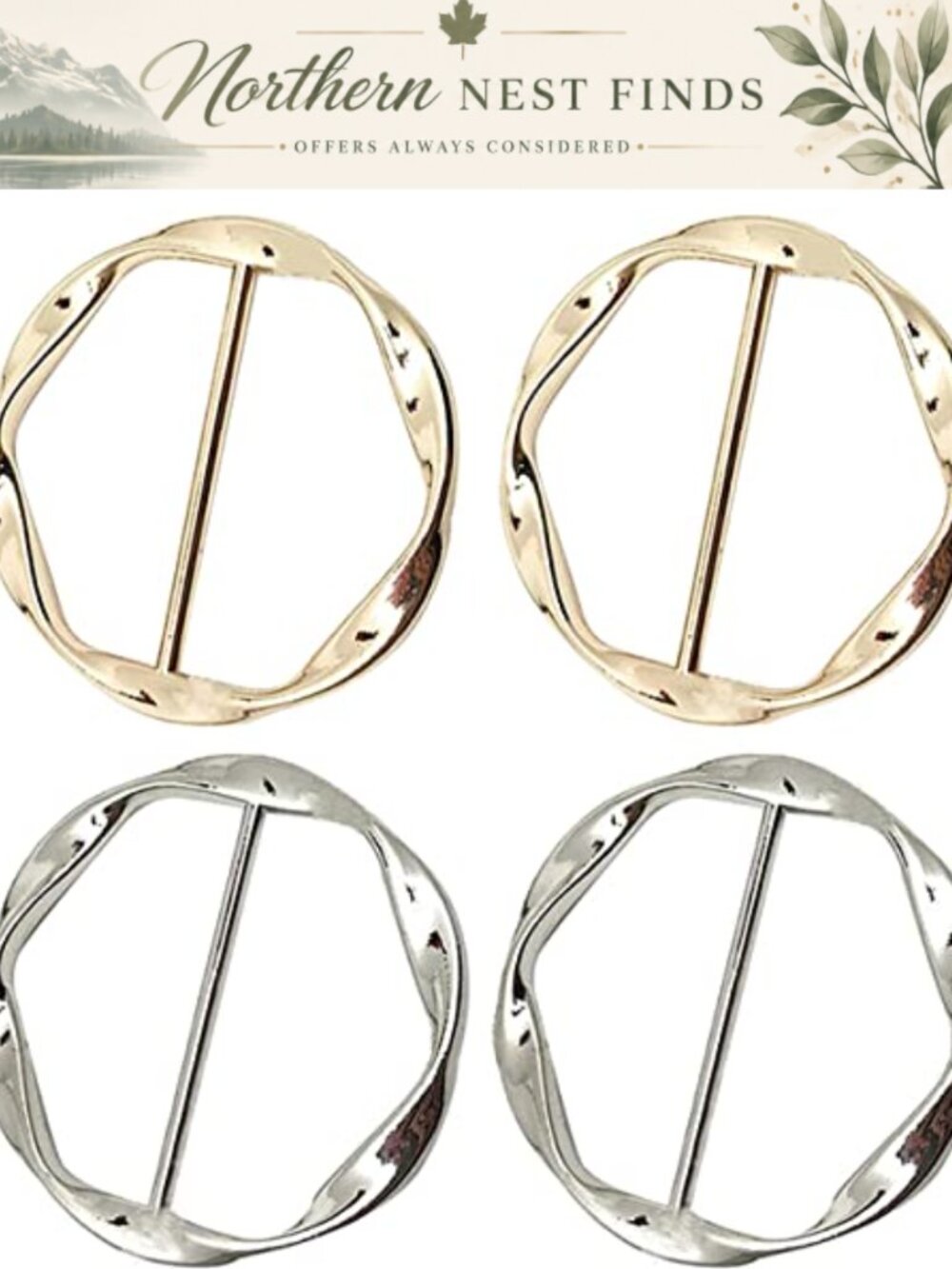 4PCS Silk Scarf Ring Clip Set Zinc Alloy T-Shirt Tie Clips Women Fashion Metal